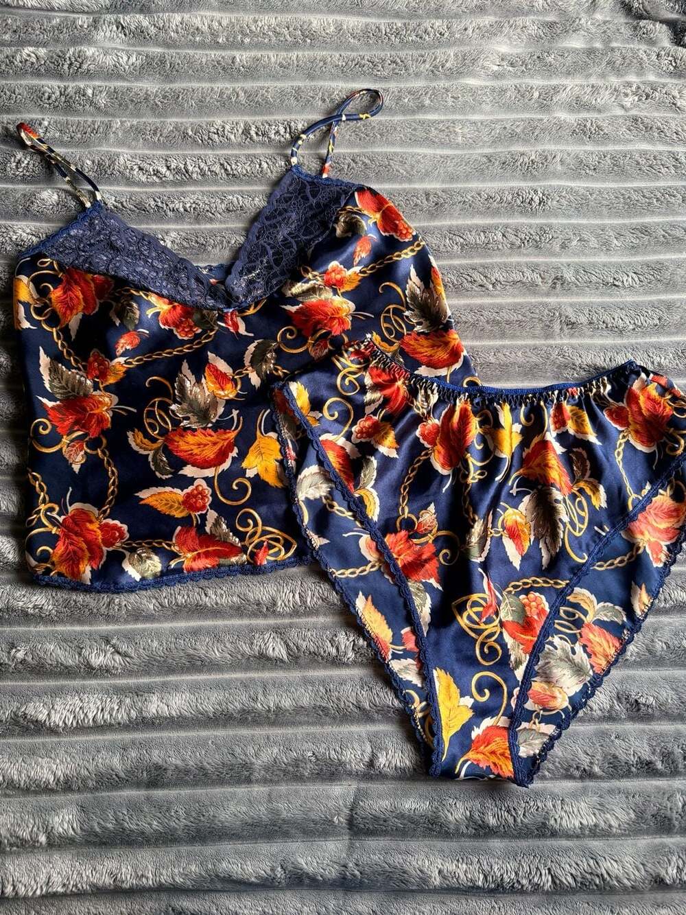 Sellecca Vintage Satin Floral and Chain Print Pajama Cami and Shorts Set